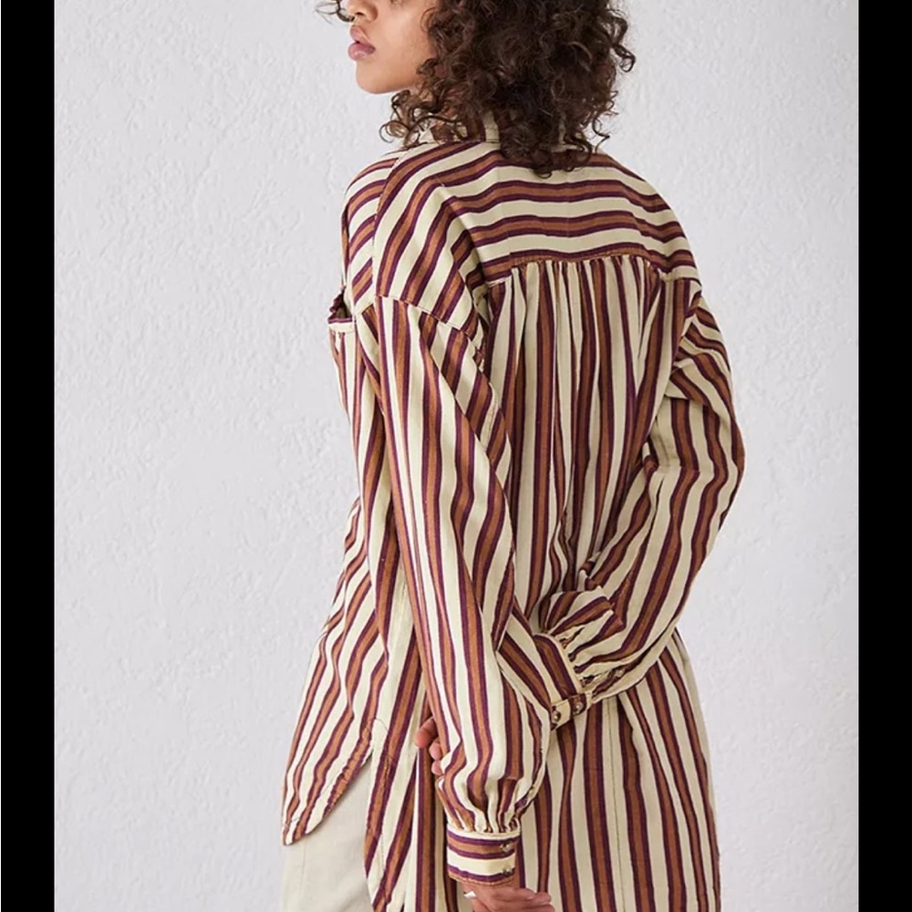 BDG Burgundy and Cream Striped Top URBAN OUTFITTERS xl small oversized) camica